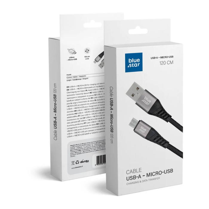 Blue Star - Blue Star USB-A Till Micro-USB Kabel 1.2m - Svart