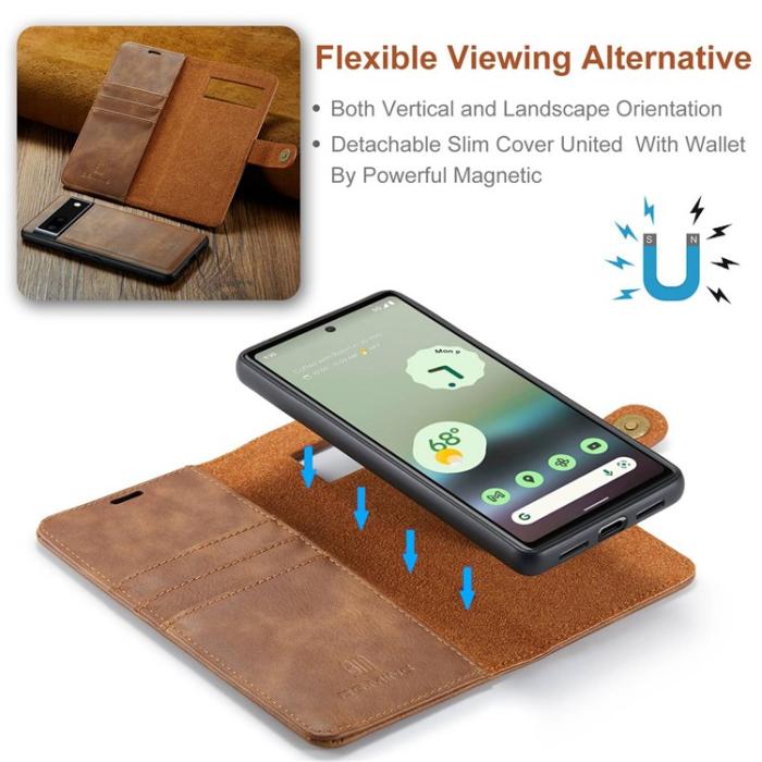 DG.MING - DG.MING Google Pixel 6a Plånboksfodral Detachable 2in1 Äkta Läder - Brun
