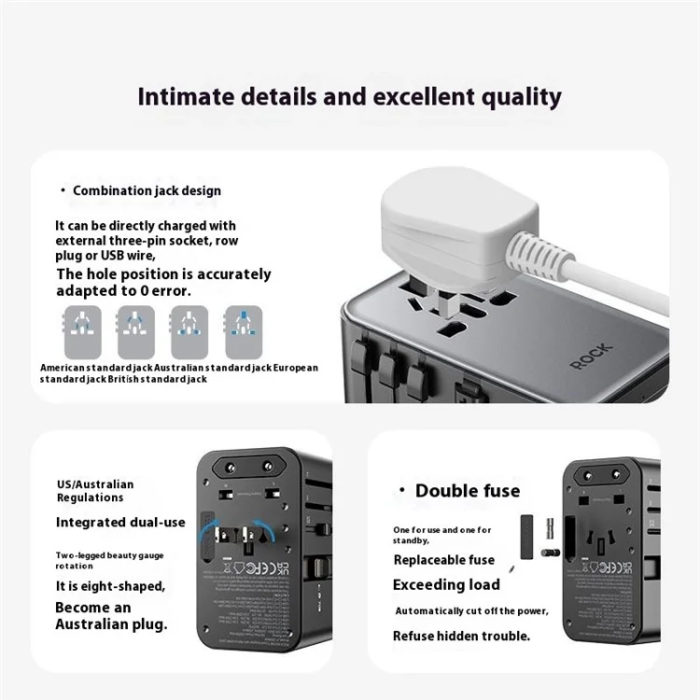 ROCK - ROCK Reseadapter 70W 2xUSB-A 1xUSB-C GaN