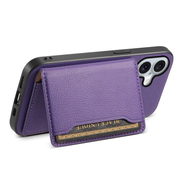 A-One Brand - iPhone 17 Mobilskal Korthållare Calf Kickstand Läder - Lila