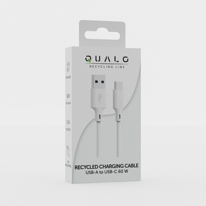 QUALO - QUALO USB-A till USB-C Kabel 1.5m 3A Recycling - Vit