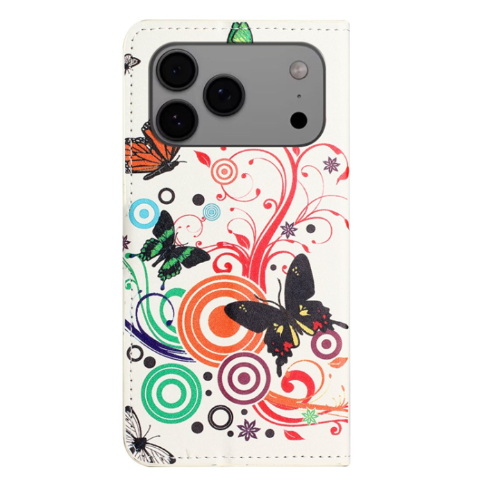 A-One Brand - iPhone 17 Pro Plånboksfodral Pattern Print Läder - Vit Fjäril