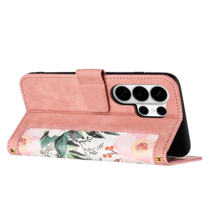 OEM - Mobilskal till Samsung Galaxy S26 Ultra PU Läder Blommönster - Rosa