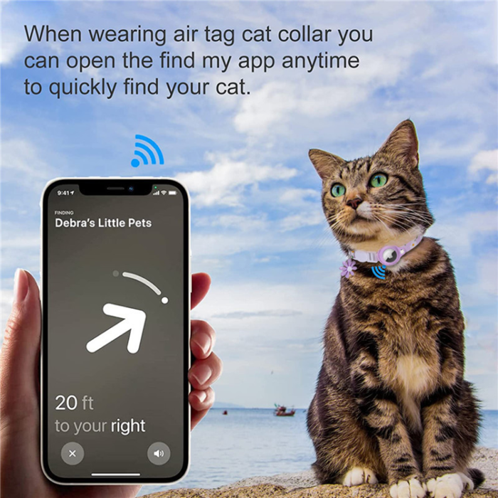A-One Brand - Airtag Katt Halsband Blommönstrat PU-läder - Lila