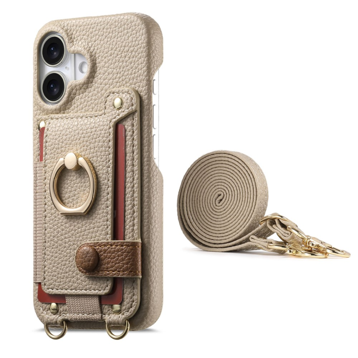 A-One Brand - iPhone 16 Mobilskal med Korthållare Ring Kickstand - Khaki