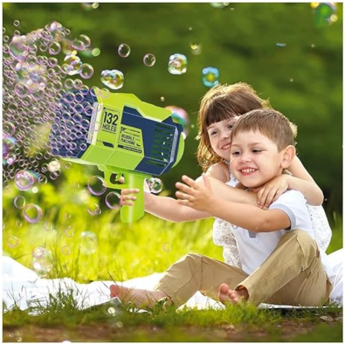 Bazooka - Såpbubbelbazooka – Elektrisk Bubbelpistol med 132 Hål - Grön/Blå
