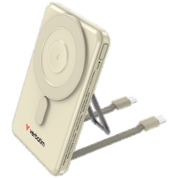Verbatim - Verbatim MagSafe Powerbank 5000mAh 15W 2xUSB-C Kablar n Go - Guld