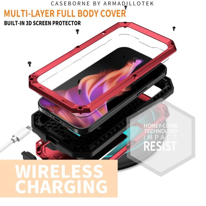 R-JUST - R-JUST Mobilskal till iPhone 15 Plus med Kickstand Röd Silicone+Metal+Plast