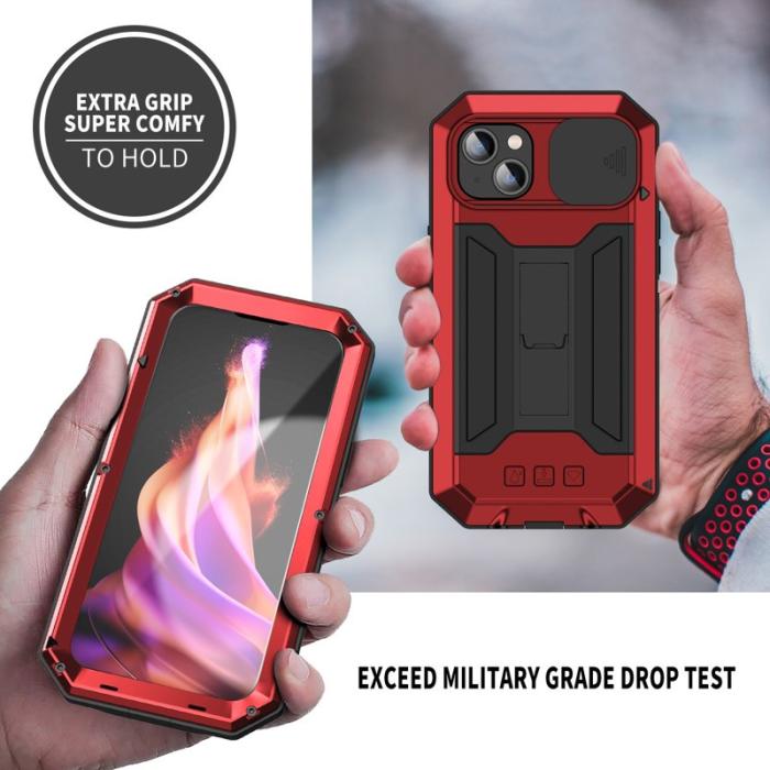 R-JUST - R-JUST Mobilskal till iPhone 15 Plus med Kickstand Röd Silicone+Metal+Plast