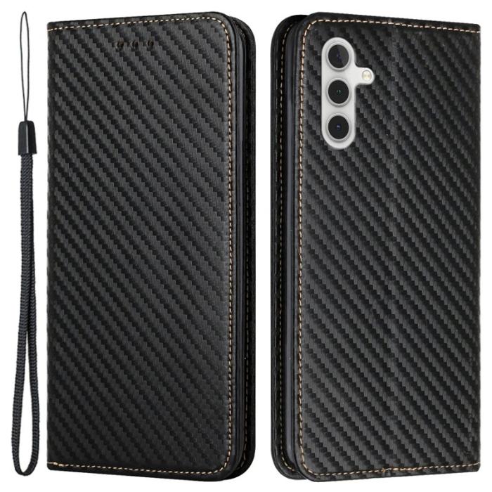 OEM - Samsung Galaxy A35 5G Skal Äkta Läder Kolfiber Textur - Svart