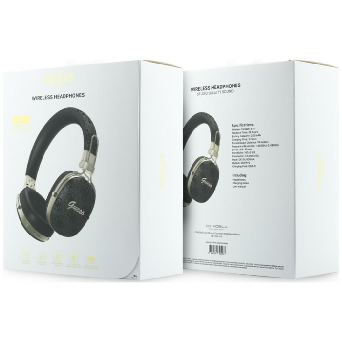 Guess - Guess On-Ear Hörlurar Bluetooth ENC Metal 4G Script Logo - Svart