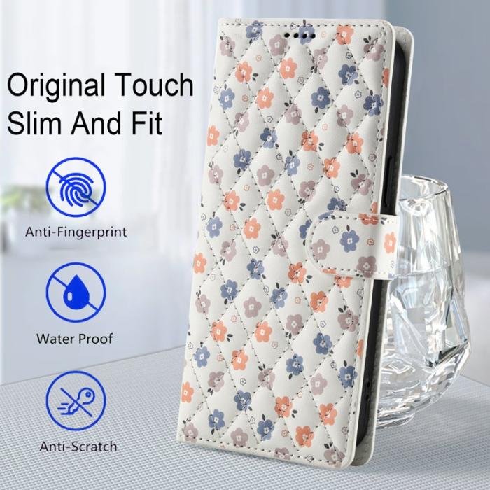 OEM - Samsung Galaxy S26 Plus Plånboksfodral Rhombic Blommönster Konstläder - Vit