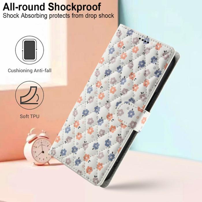 OEM - Samsung Galaxy S26 Plus Plånboksfodral Rhombic Blommönster Konstläder - Vit