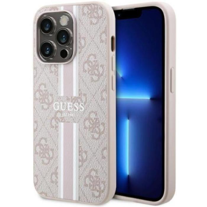 Guess - Guess iPhone 14 Pro Mobilskal MagSafe Printed Stripes Rosa