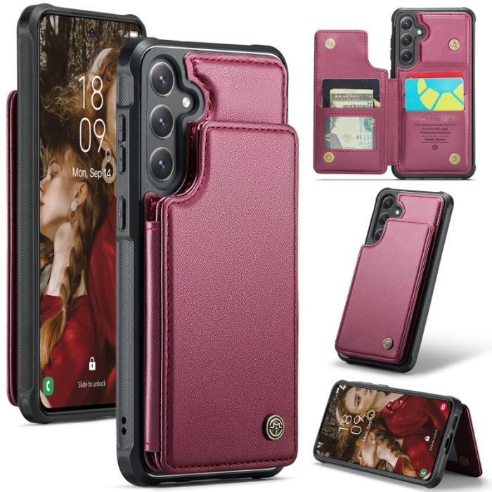 Caseme - CASEME C22 Samsung Galaxy S25 Fodral KonstLäder RFID-SkyddRöd