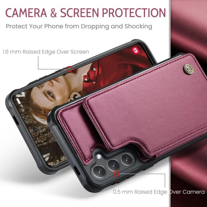 Caseme - CASEME C22 Samsung Galaxy S25 Fodral KonstLäder RFID-SkyddRöd
