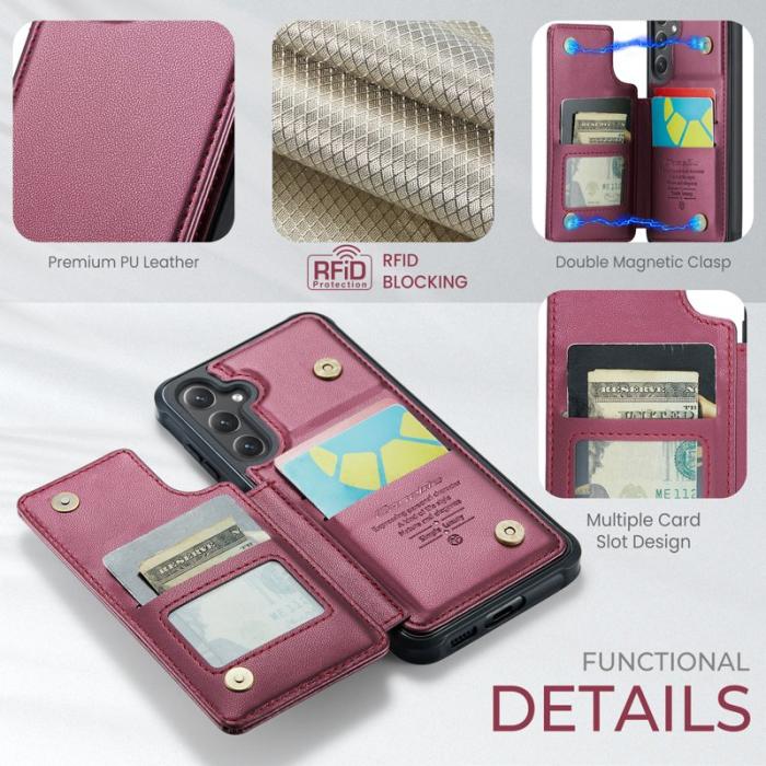 Caseme - CASEME C22 Samsung Galaxy S25 Fodral KonstLäder RFID-SkyddRöd