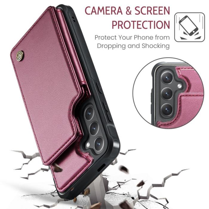 Caseme - CASEME C22 Samsung Galaxy S25 Fodral KonstLäder RFID-SkyddRöd