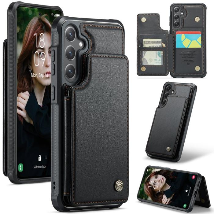 Caseme - CASEME C22 Samsung Galaxy S25 Fodral KonstLäder RFID-Skydd- Svart