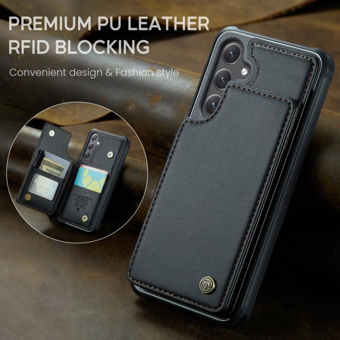 Caseme - CASEME C22 Samsung Galaxy S25 Fodral KonstLäder RFID-Skydd- Svart