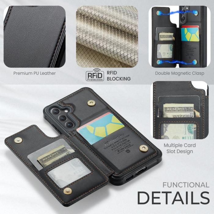 Caseme - CASEME C22 Samsung Galaxy S25 Fodral KonstLäder RFID-Skydd- Svart