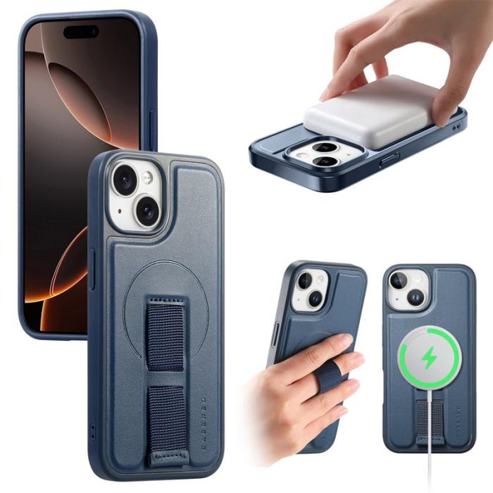 CASENEO - CASENEO iPhone 15 Plus / 14 Plus Fodral - KonstLäder + PC - Blå
