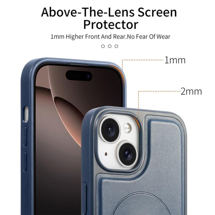 CASENEO - CASENEO iPhone 15 Plus / 14 Plus Fodral - KonstLäder + PC - Blå