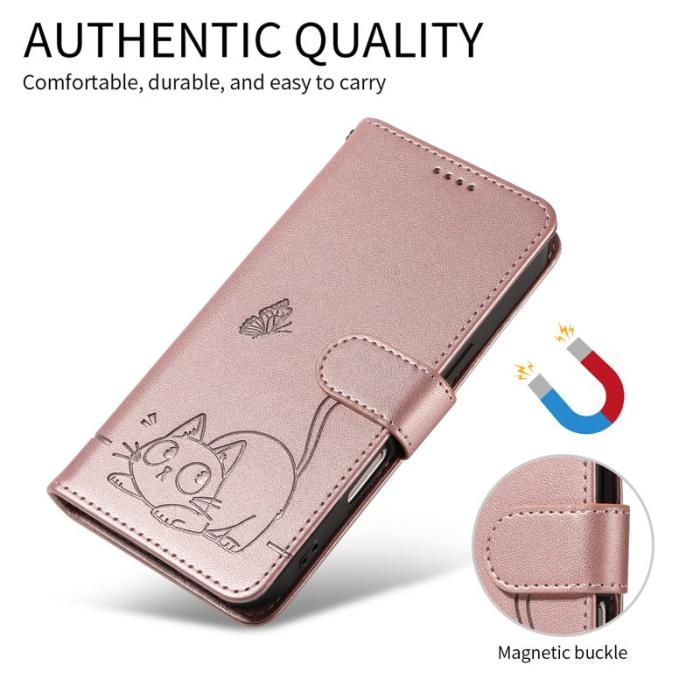 OEM - Mobilskal till Samsung Galaxy S26 Ultra Kattmönster Imprint Konstläder Roséguld