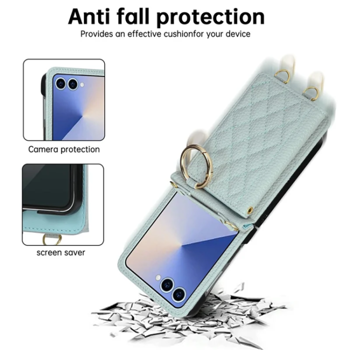 A-One Brand - Galaxy Z Flip 7 5G Mobilskal Korthållare Kickstand Rhombus - Blå