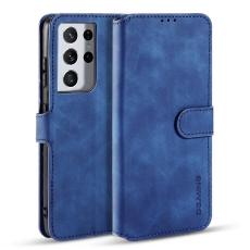 DG.MING - DG.MING Retro Konstl&auml;der Pl&aring;nboksfodral f&ouml;r Samsung Galaxy S21 Ultra Bl&aring;