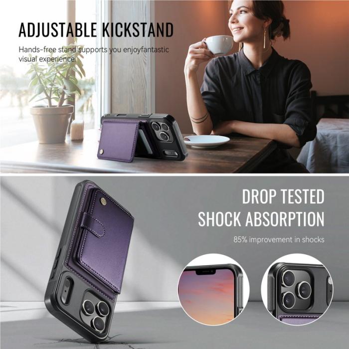JEEHOOD - JEEHOOD J09 Mobilskal till iPhone 17 Pro RFID Låsfunktion Läder Lila