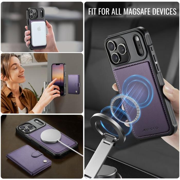 JEEHOOD - JEEHOOD J09 Mobilskal till iPhone 17 Pro RFID Låsfunktion Läder Lila