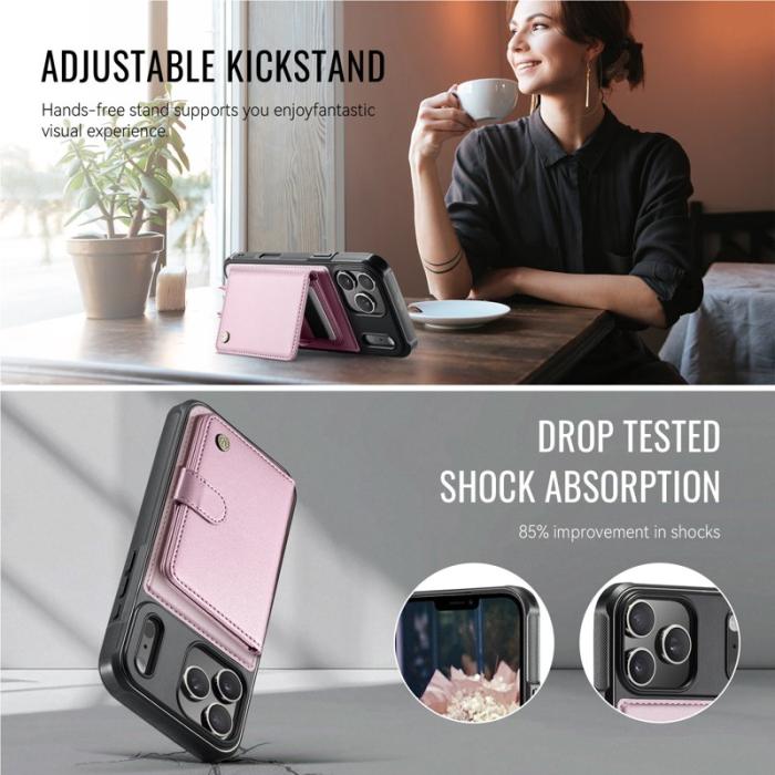 JEEHOOD - JEEHOOD J09 Mobilskal till iPhone 17 Pro RFID Låsfunktion Läder Rosa