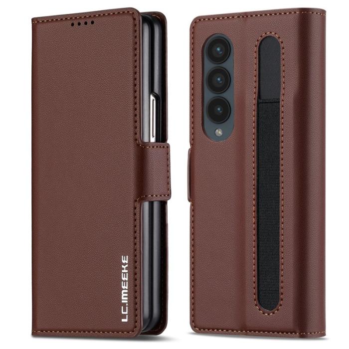 LC.imeeke - LC.IMEEKE L1 för Samsung Galaxy Z Fold3 5G Plånboksfodral - Brun Konstläder