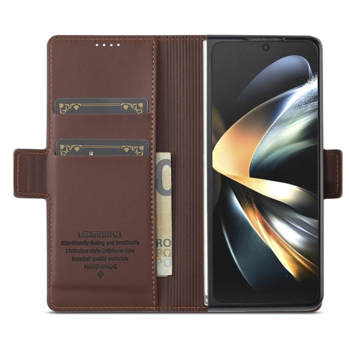 LC.imeeke - LC.IMEEKE L1 för Samsung Galaxy Z Fold3 5G Plånboksfodral - Brun Konstläder