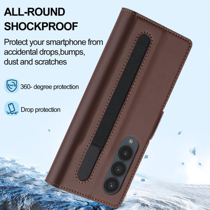 LC.imeeke - LC.IMEEKE L1 för Samsung Galaxy Z Fold3 5G Plånboksfodral - Brun Konstläder