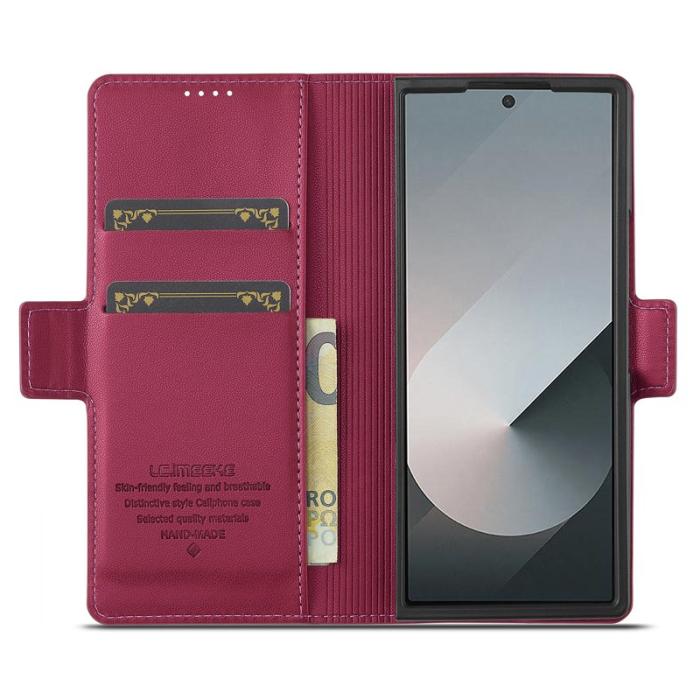 LC.imeeke - LC.IMEEKE L1 för Samsung Galaxy Z Fold5 Plånboksfodral Konstläder - Röd