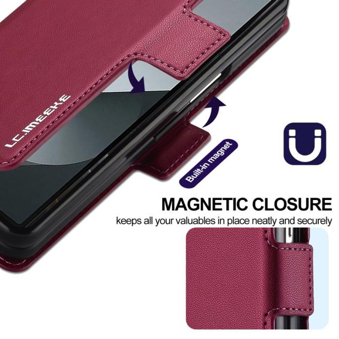 LC.imeeke - LC.IMEEKE L1 för Samsung Galaxy Z Fold5 Plånboksfodral Konstläder - Röd