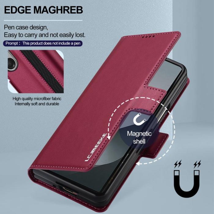 LC.imeeke - LC.IMEEKE L1 för Samsung Galaxy Z Fold5 Plånboksfodral Konstläder - Röd