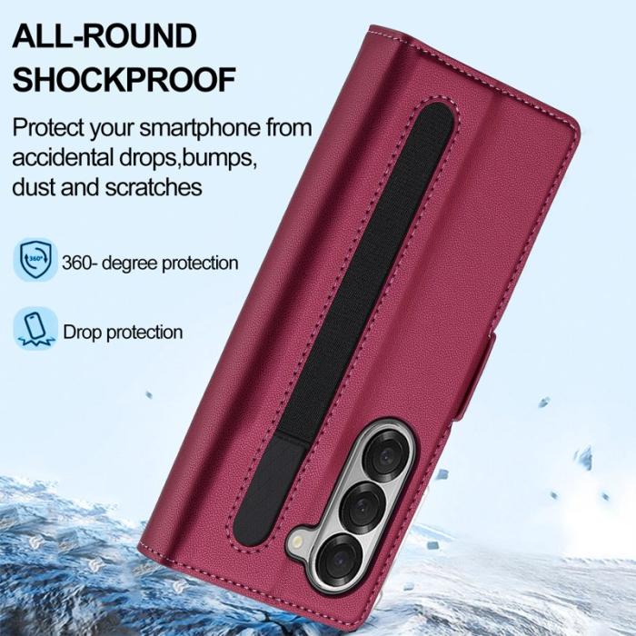 LC.imeeke - LC.IMEEKE L1 för Samsung Galaxy Z Fold5 Plånboksfodral Konstläder - Röd