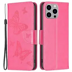 OEM - iPhone 14 Pro Max Plånboksfodral Butterflies Imprinted - Magenta