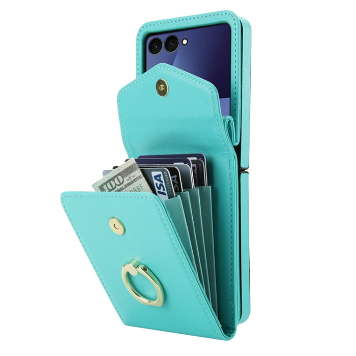 A-One Brand - Galaxy Z Flip7 Plånboksfodral Litchi med Axelrem - Mintgrön