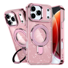 A-One Brand - iPhone 17 Pro Mobilskal Glitter Design TPU + PC Kickstand - Rosa