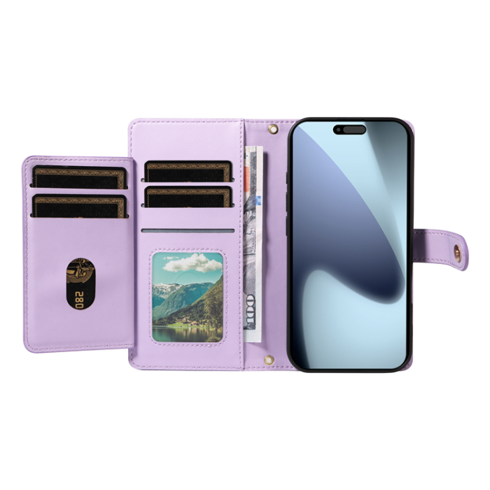 A-One Brand - iPhone 17 Pro Plånboksfodral Rhombus Läder - Lila