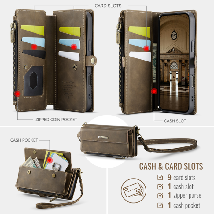 Caseme - CASEME iPhone 17 Pro Plånboksfodral Zipper RFID C39 - Brun