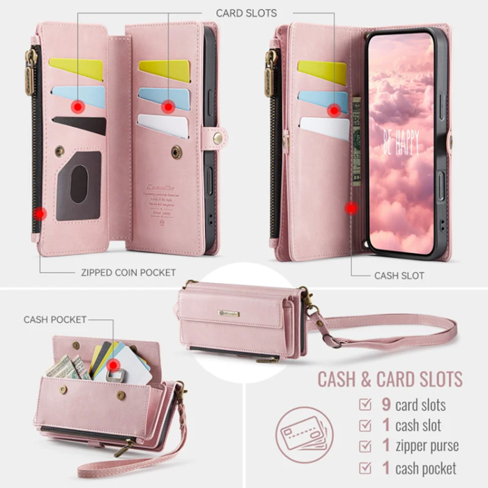 Caseme - Caseme iPhone 16 Pro Plånboksfodral RFID Blocking Zipper - Rosa