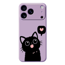 A-One Brand - iPhone 17 Pro Mobilskal Love Black Cat Pattern - Lila