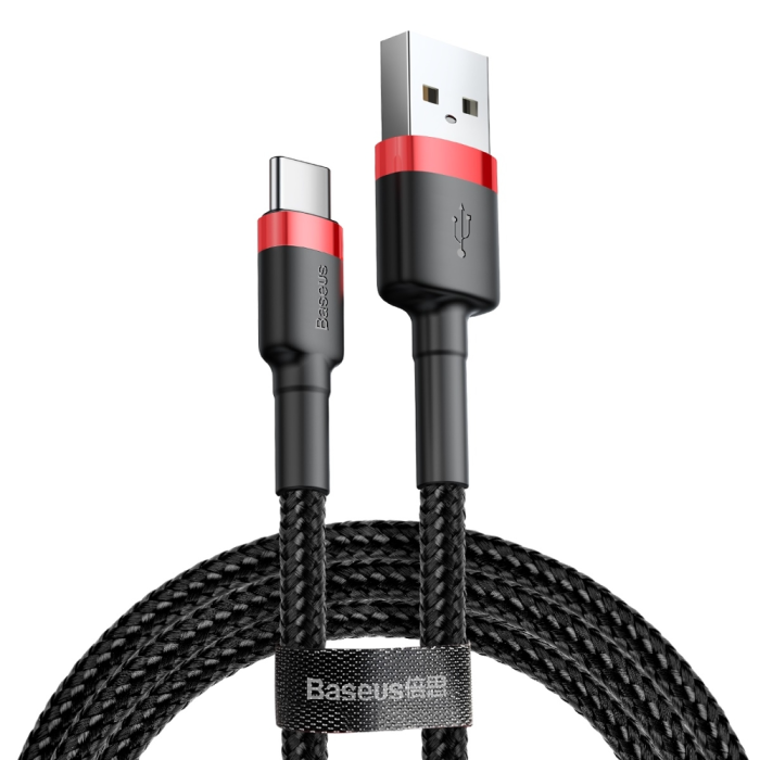 BASEUS - Baseus USB-C till USB-A kabel Cafule 2m - Svart/Röd