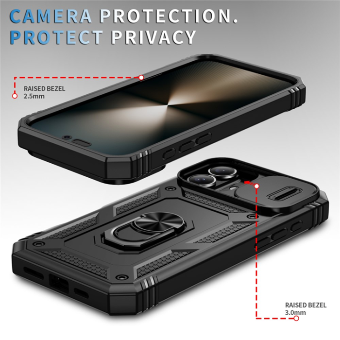 A-One Brand - iPhone 17 Mobilskal Slide Camshield Kickstand - Svart