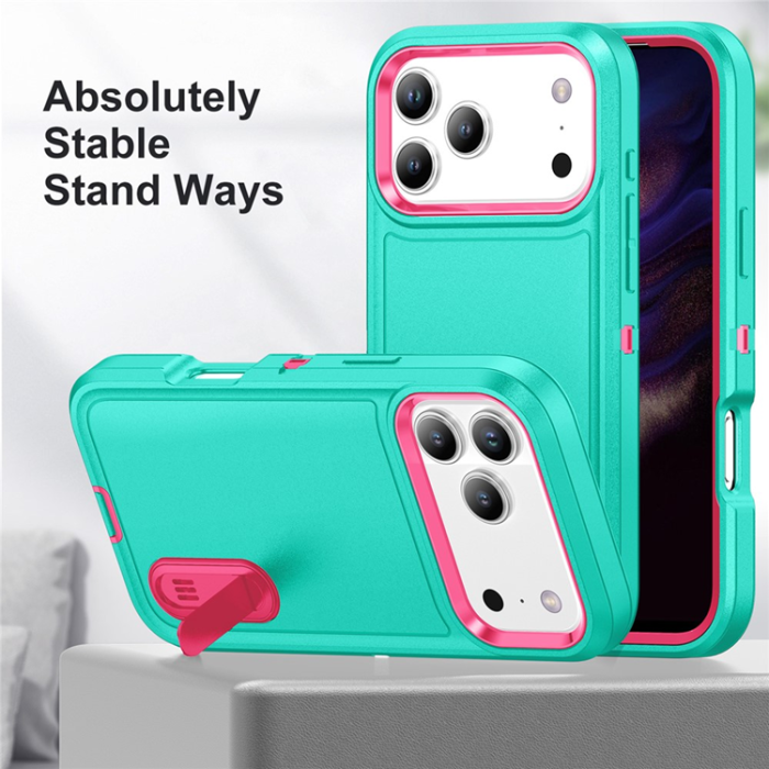 A-One Brand - iPhone 17 Pro Max Mobilskal Kickstand Silikon - Ljusgrön/Rosa